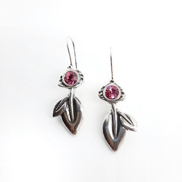Damen Blatt Ohrringe Rosa Swarovski - Orchid Ohrringe KOOMPLIMENTS