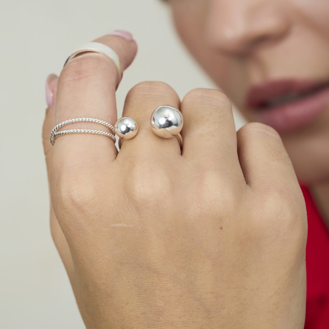 Damen Ring aus Silber Doppel-Kugel Ringe KOOMPLIMENTS 