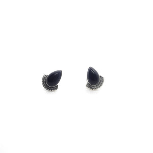 Clous d'oreilles en argent pour femme avec pierres noires - gouttes