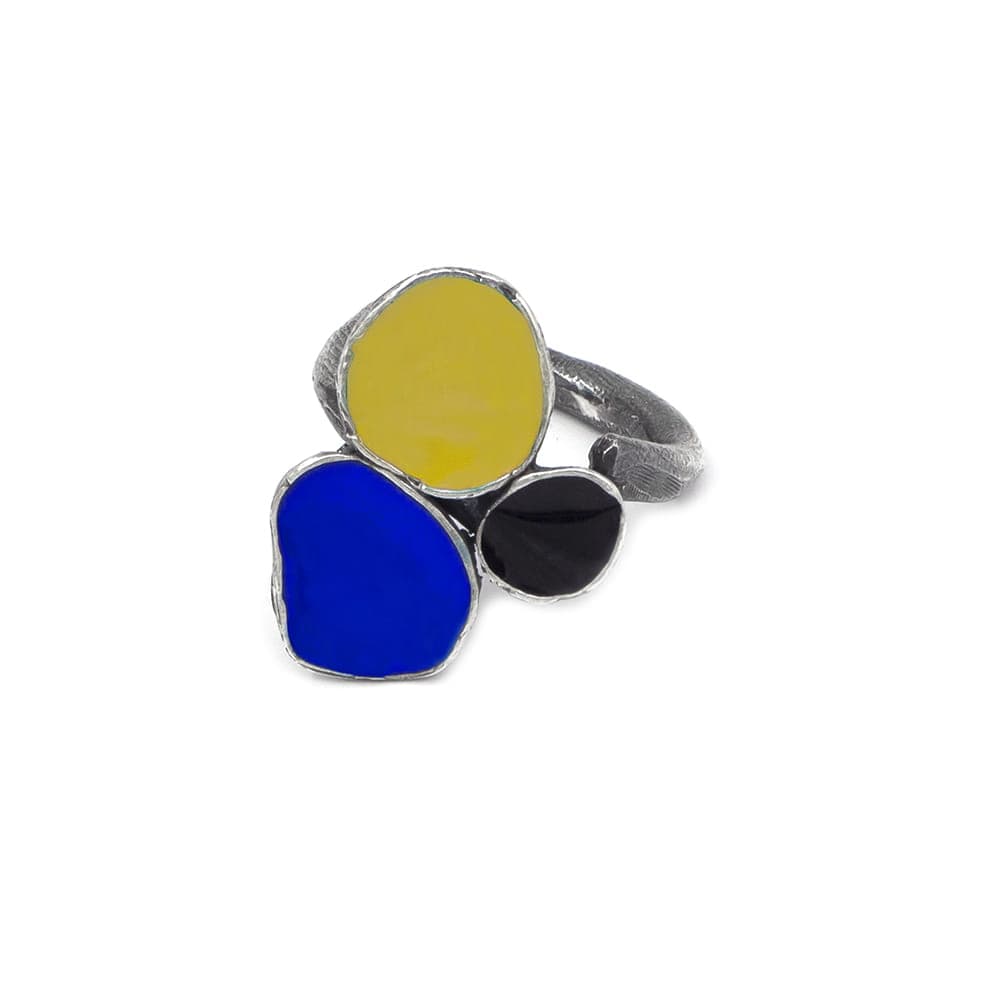 Designer Silberring 3 blau gelb schwarz - COLORAMA Ringe KOOMPLIMENTS