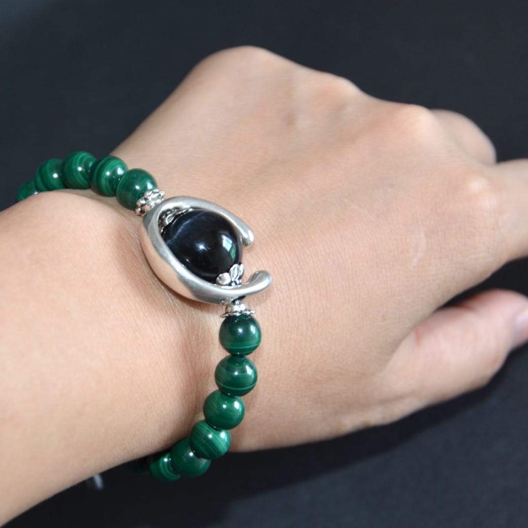 Doppel reihiges Armband mit Tigerauge-Stein und Malachit Armband KOOMPLIMENTS