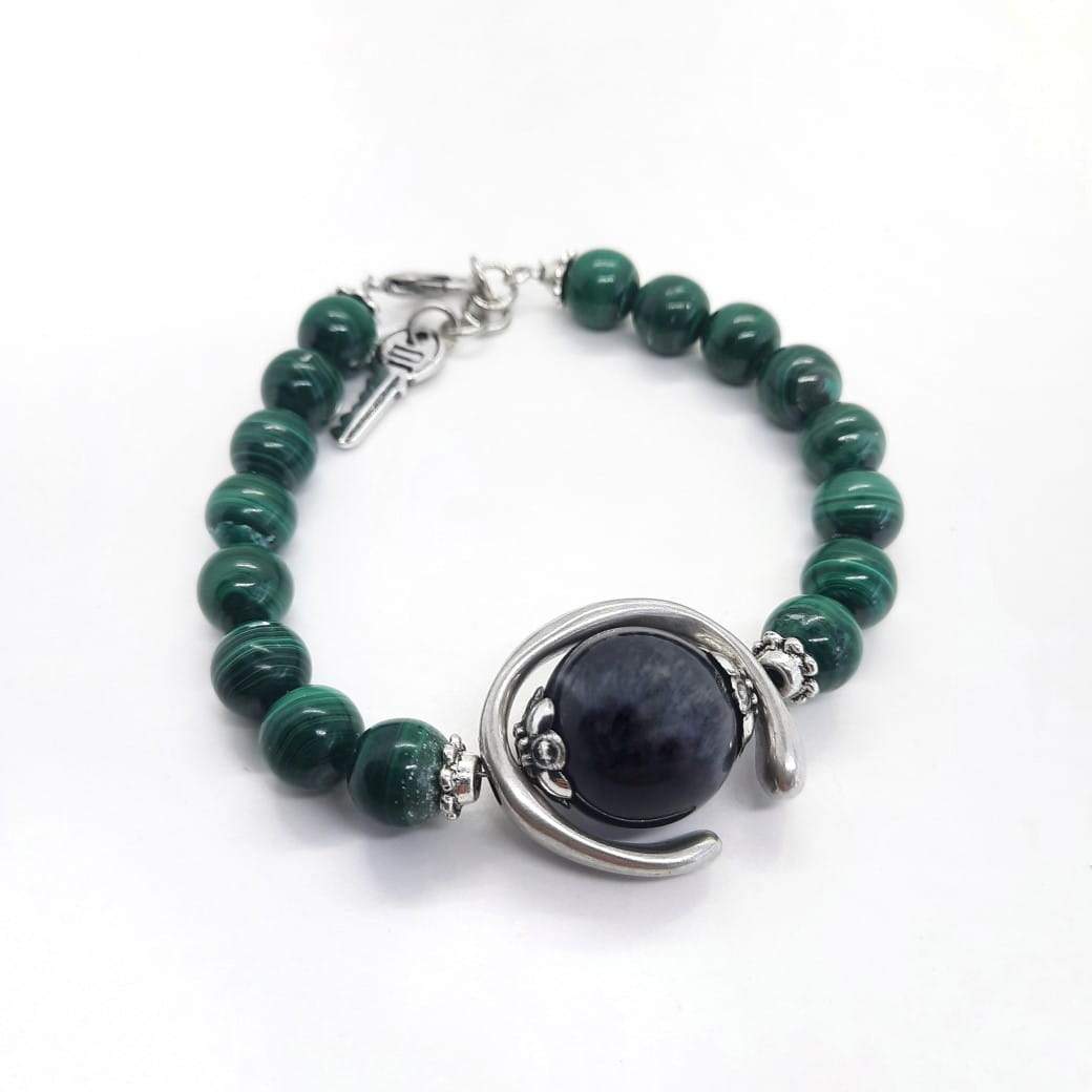 Doppel reihiges Armband mit Tigerauge-Stein und Malachit Armband KOOMPLIMENTS