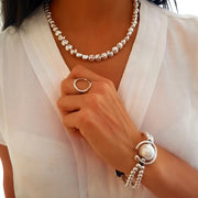 Doppel reihiges Armband mit weisser Perle - Amor Armband KOOMPLIMENTS Set Halskette + Armband 18 cm