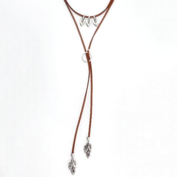 Doppeltes braune Wildlederhalsband - Blätter Halsketten KOOMPLIMENTS