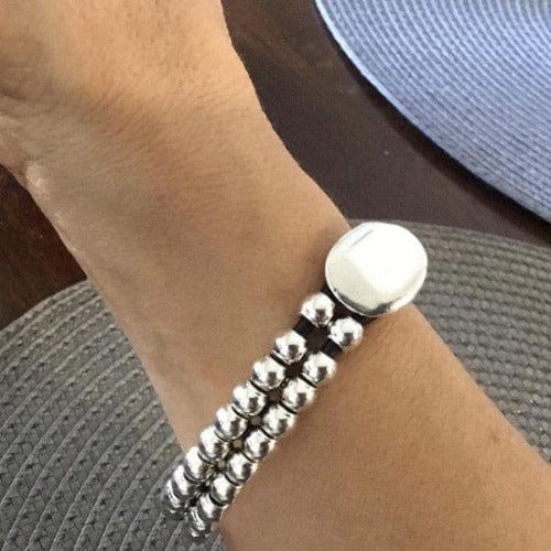 Doppeltes Lederarmband mit Perlen aus Silber - Valentina Armband KOOMPLIMENTS