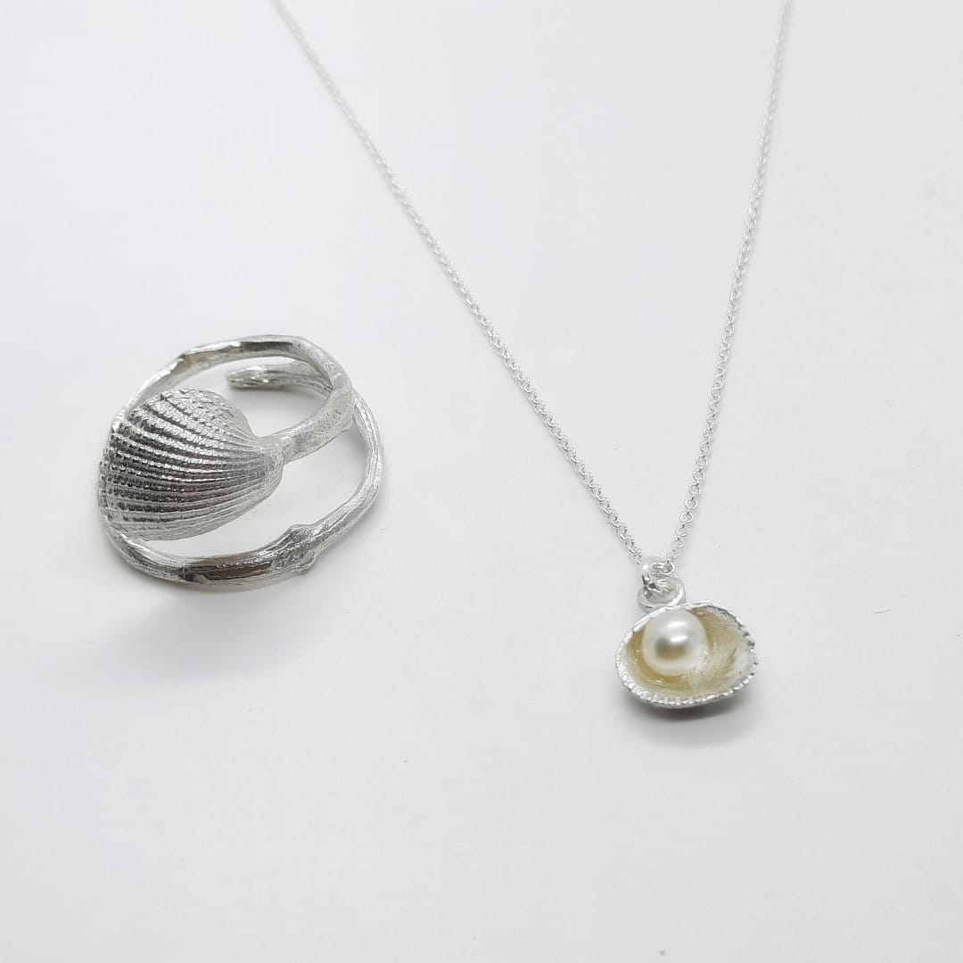 Echte Muschelkette aus Sterlingsilber mit Perle Halsketten KOOMPLIMENTS