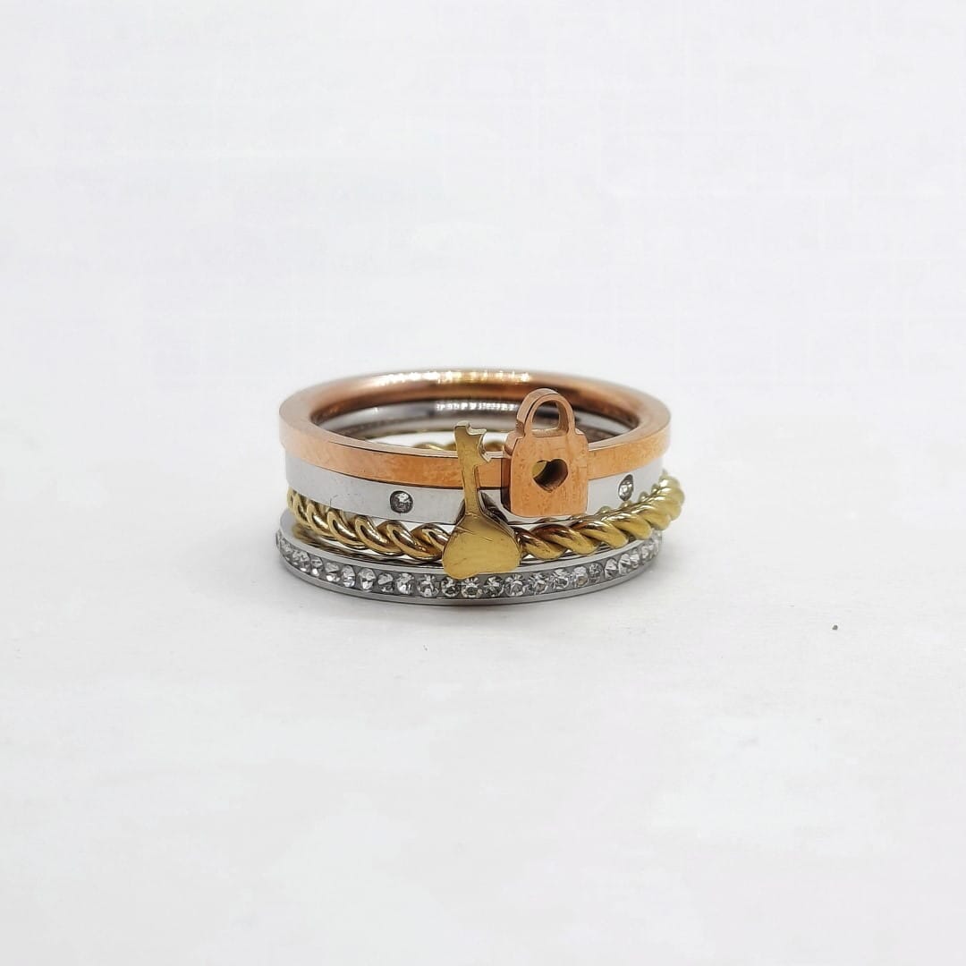 Edelstahlring-SET mit Schloss und Schlüssel Ringe KOOMPLIMENTS