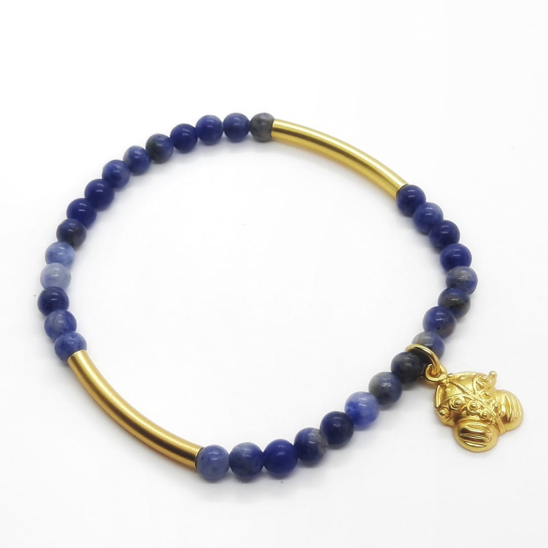 Ethnisches Halbedelsteine Armband Gold - Präkolumbianische Kulturen Armband KOOMPLIMENTS 17 - 18 cm Blau 