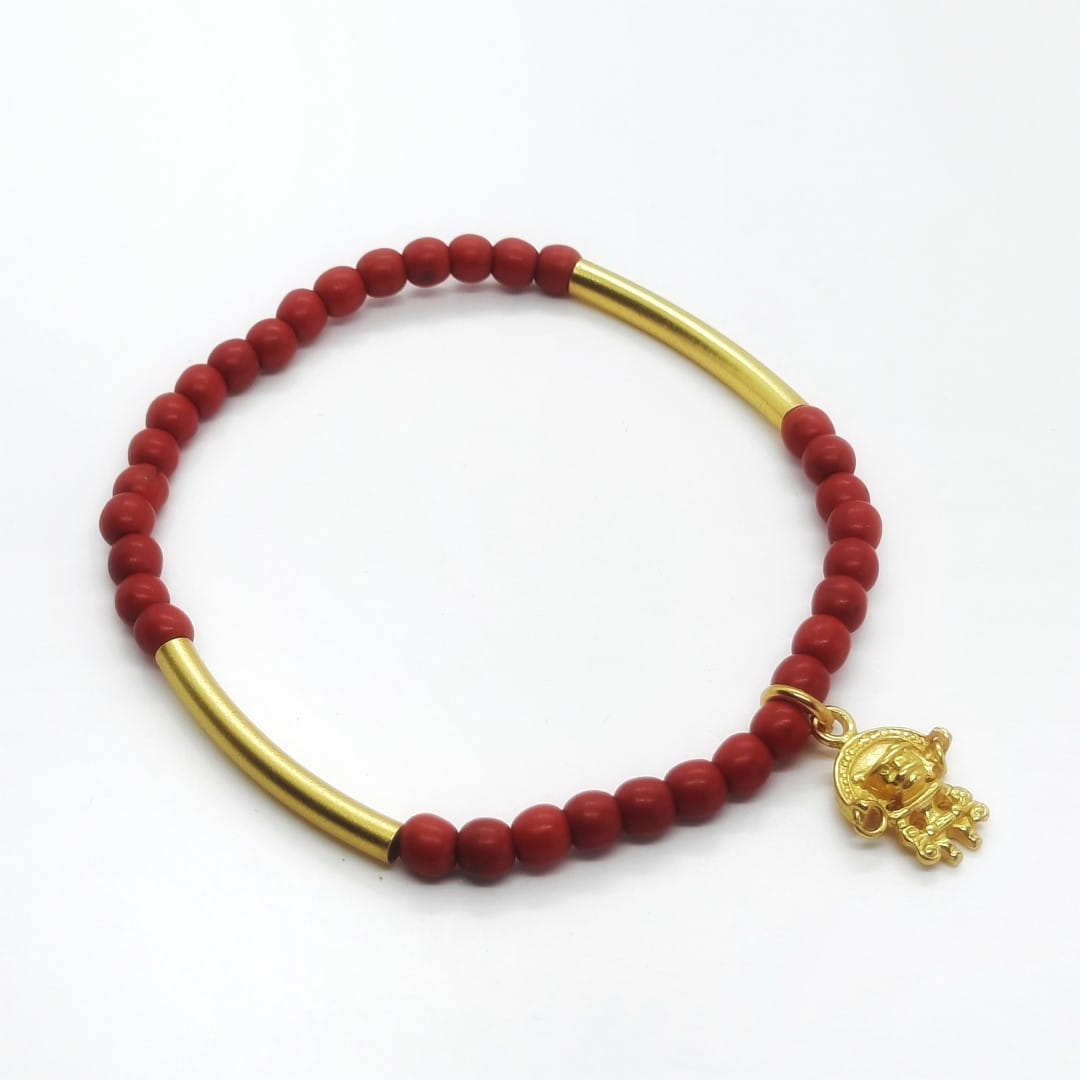 Ethnisches Halbedelsteine Armband Gold - Präkolumbianische Kulturen Armband KOOMPLIMENTS 17 - 18 cm Rot 