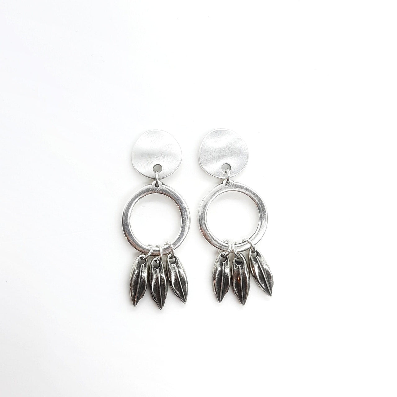 Feder Silber Ohrringe mit Ring - Plumas Ohrringe KOOMPLIMENTS