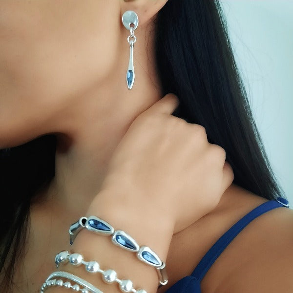 Frauen Armband Silber Perlen mit Kirstallen - Tears Armband KOOMPLIMENTS 16 cm Blau