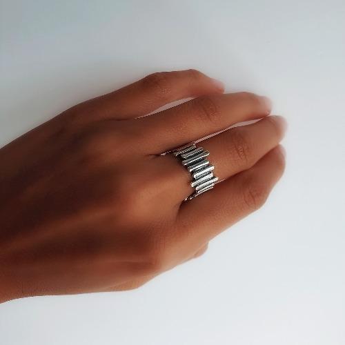 Geometrischer Silberring mit Linien - Bambus Ringe KOOMPLIMENTS