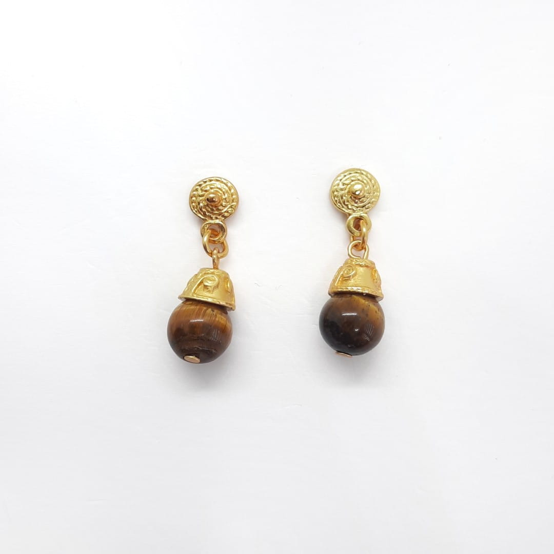 Gold ethnische Ohrringe mit braune Steine - Tigerauge Ohrringe KOOMPLIMENTS 