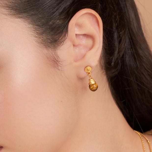 Gold ethnische Ohrringe mit braune Steine - Tigerauge Ohrringe KOOMPLIMENTS 
