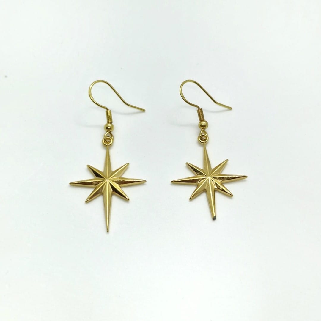 Gold Ohrringe mit 7 spitzen Sternen - FEE-STERN Ohrringe KOOMPLIMENTS 
