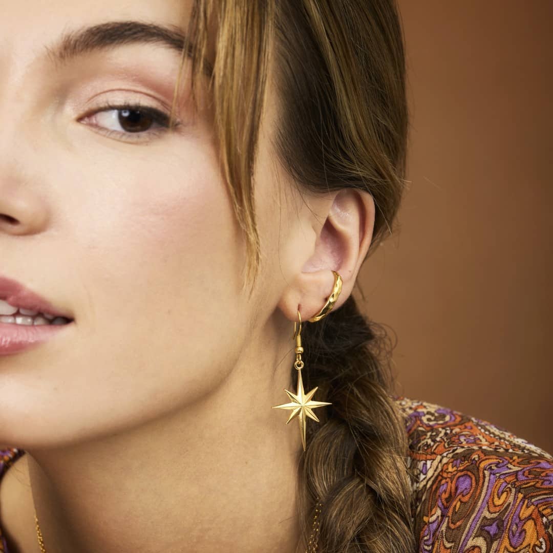 Gold Ohrringe mit 7 spitzen Sternen - FEE-STERN Ohrringe KOOMPLIMENTS 