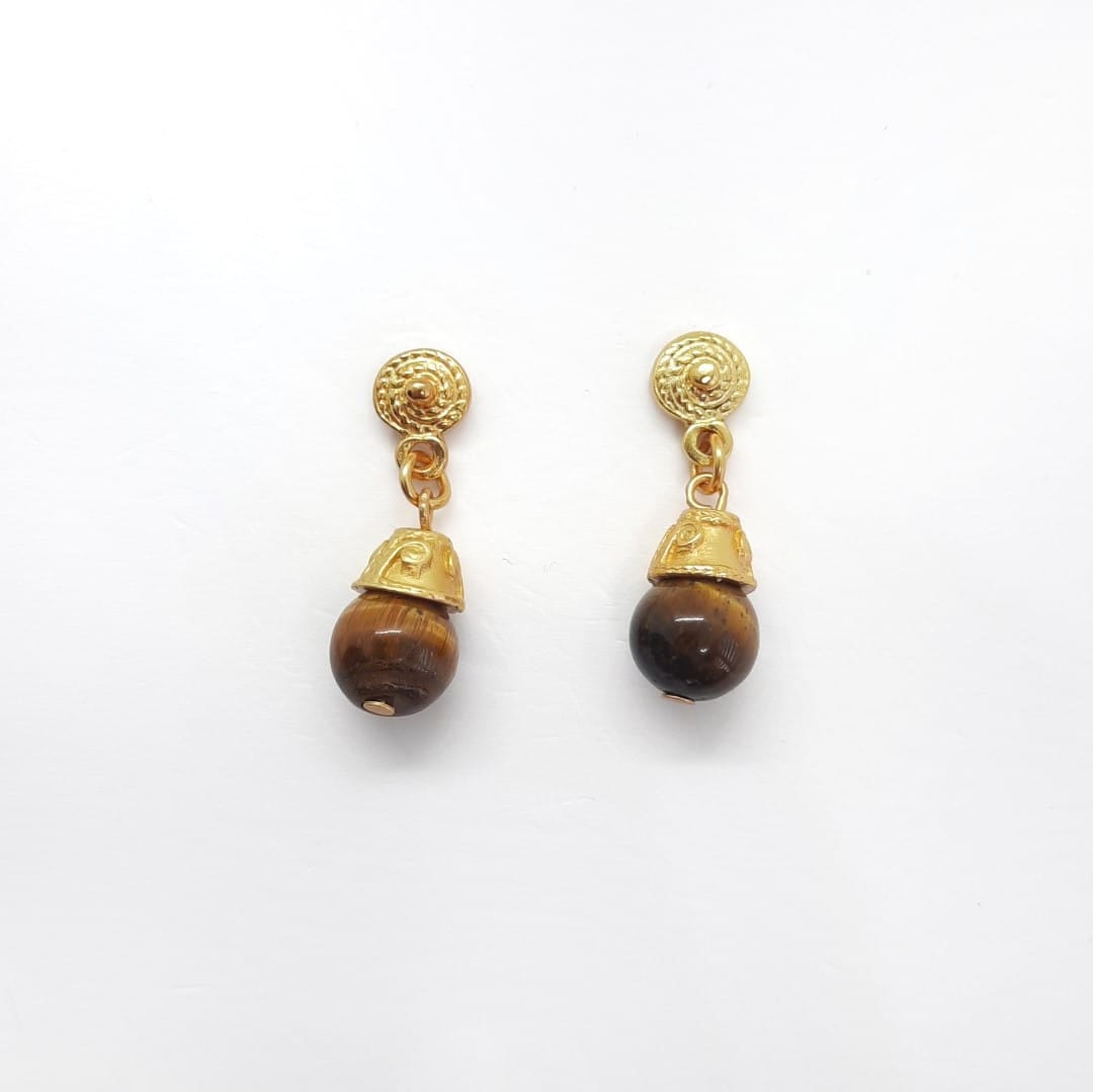 Gold Ohrringe mit braunen Steinen - Tigerauge Ohrringe KOOMPLIMENTS