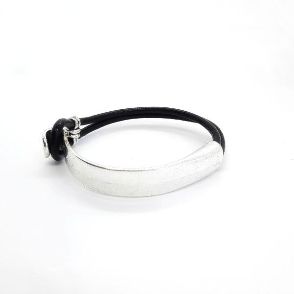 Halbstarres Armband aus schwarzem Leder - Ariadne Armband KOOMPLIMENTS