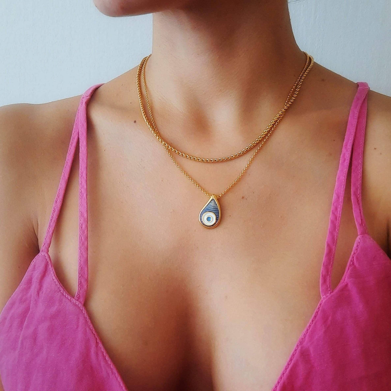 Halskette mit Drop Evil Eye Emaille-Anhänger - Protection Halsketten KOOMPLIMENTS