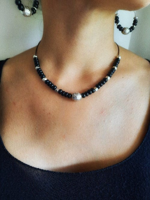 Halsnahe Kette Obsidian Perlen - Maurisch Halsketten KOOMPLIMENTS