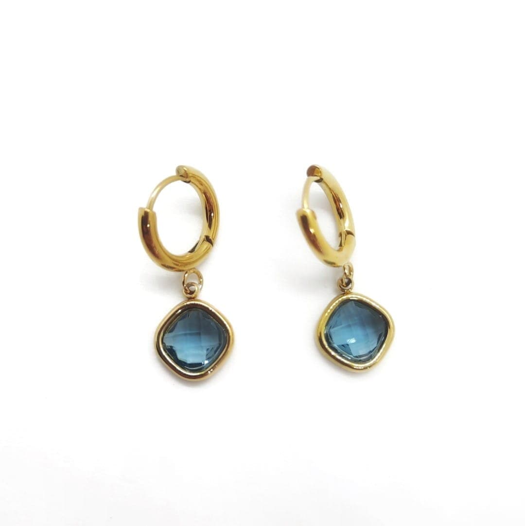 Kleine Creolen mit blauem Topas-Kristallanhänger Ohrringe KOOMPLIMENTS