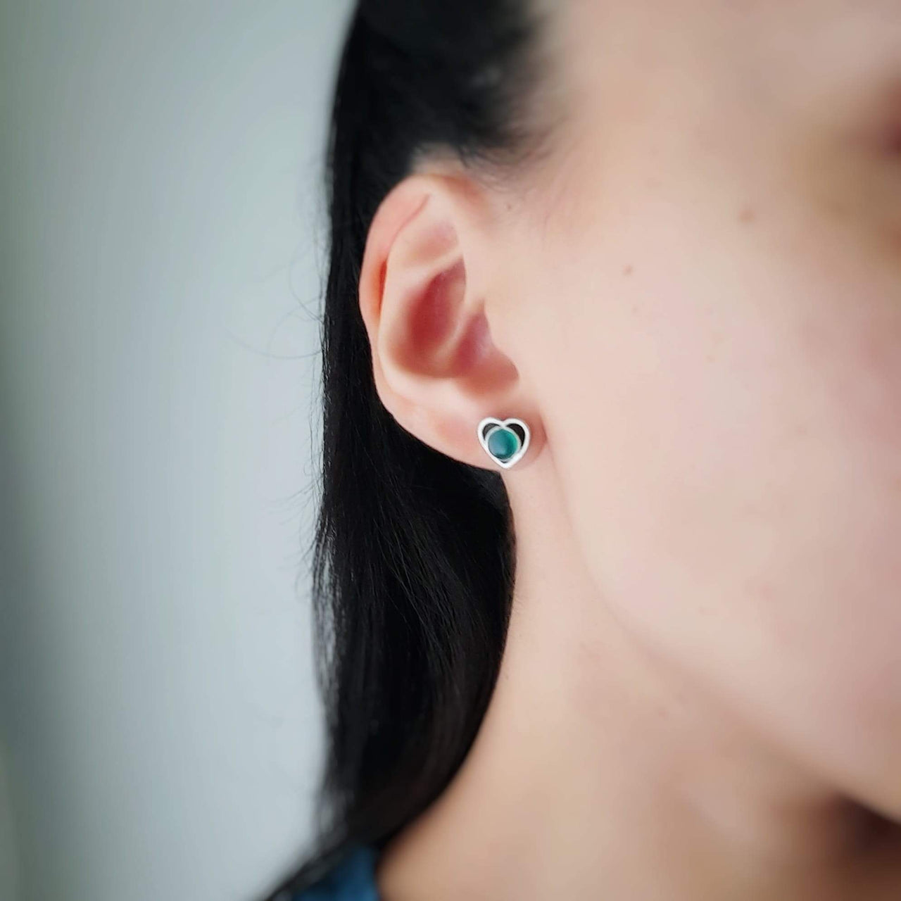 Kleine Damen Ohrstecker aus Silber - Green Onyx Ohrstecker KOOMPLIMENTS