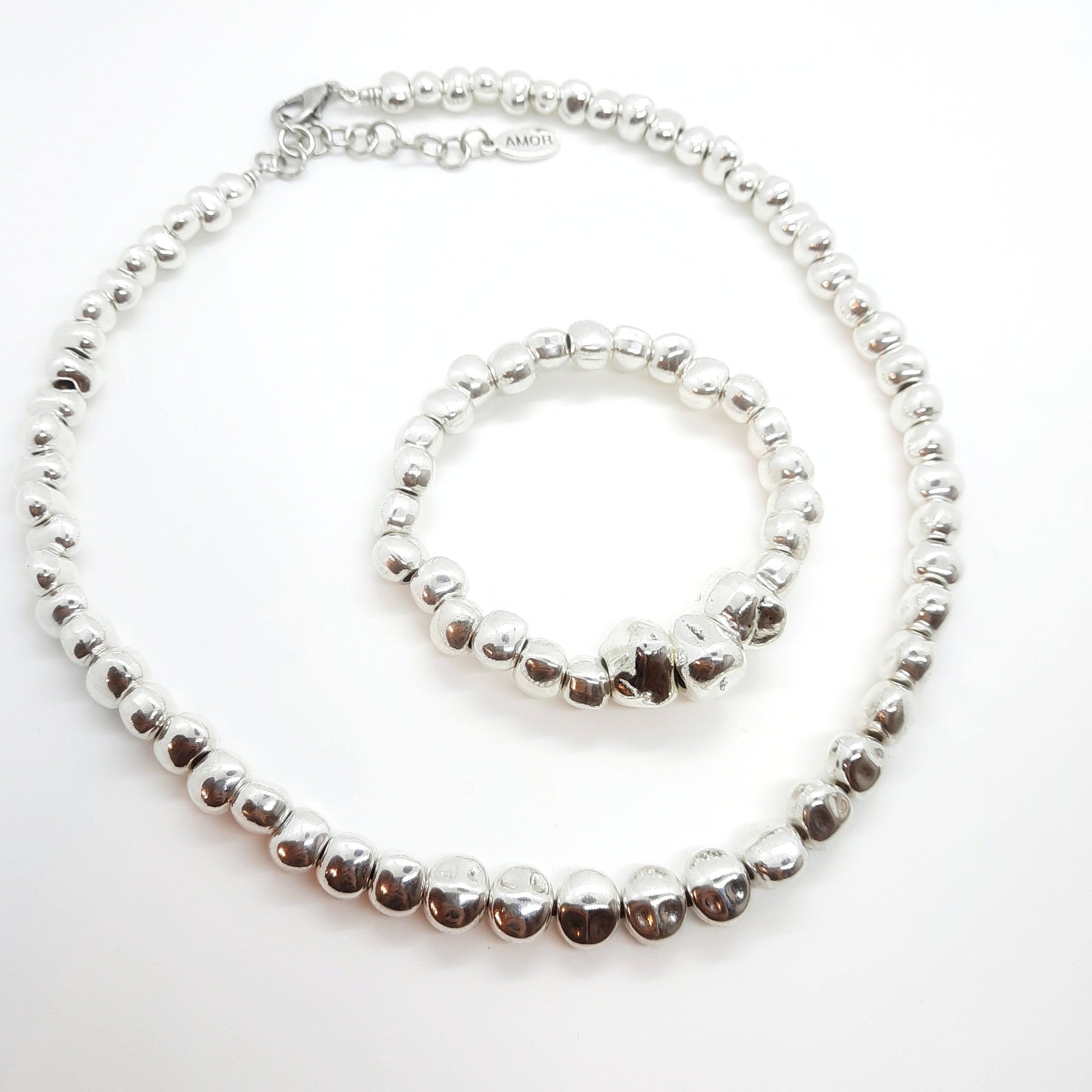 Kurze Perlen Halskette aus Silber- Lana Halsketten KOOMPLIMENTS Set Halskette + Armband 17 cm