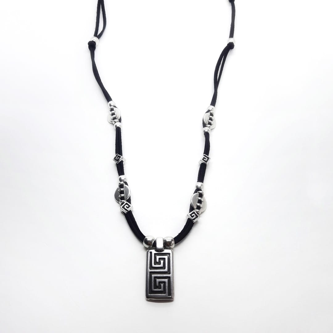 Lange ethnische Halskette mit Anhänger - Griechischer Schlüssel Halsketten KOOMPLIMENTS 