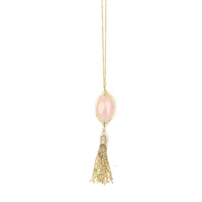 Lange Halskette mit quaste und Rosenquarz - Barbara Halsketten KOOMPLIMENTS