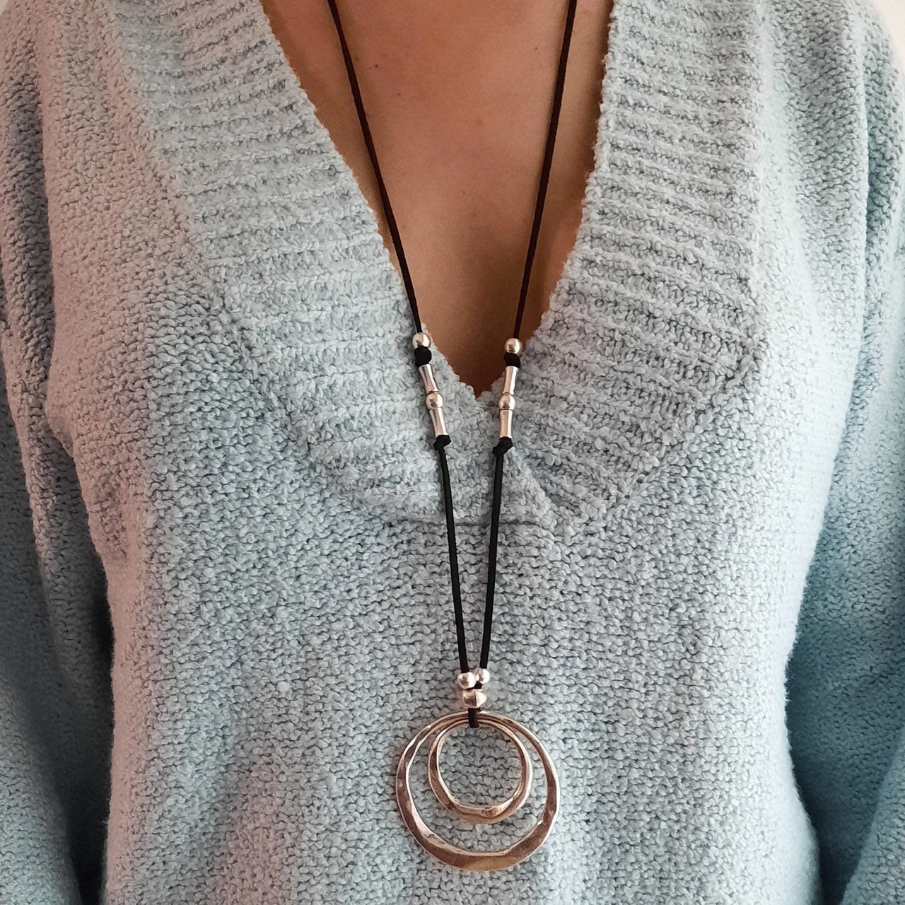 Lange Halskette mit Silber Ring-Anhänger - Rings Halsketten KOOMPLIMENTS