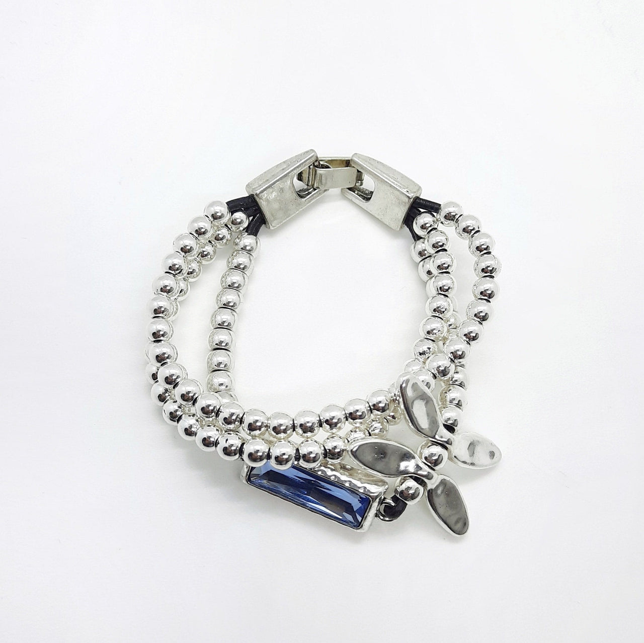 Lederarmband mit Silbernen Perlen - Butterfly Blau Armband KOOMPLIMENTS