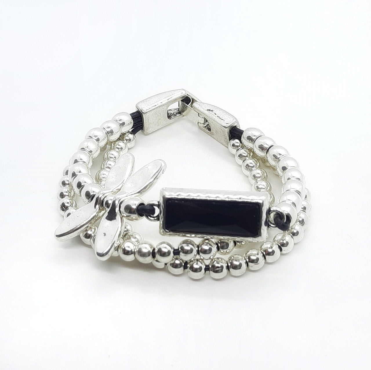 Lederarmband mit Silbernen Perlen - Butterfly Schwarz Armband KOOMPLIMENTS