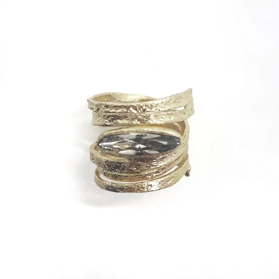 Linien Design Ring mit blau Swarovski-Kristall - ADORE Gray Ringe KOOMPLIMENTS