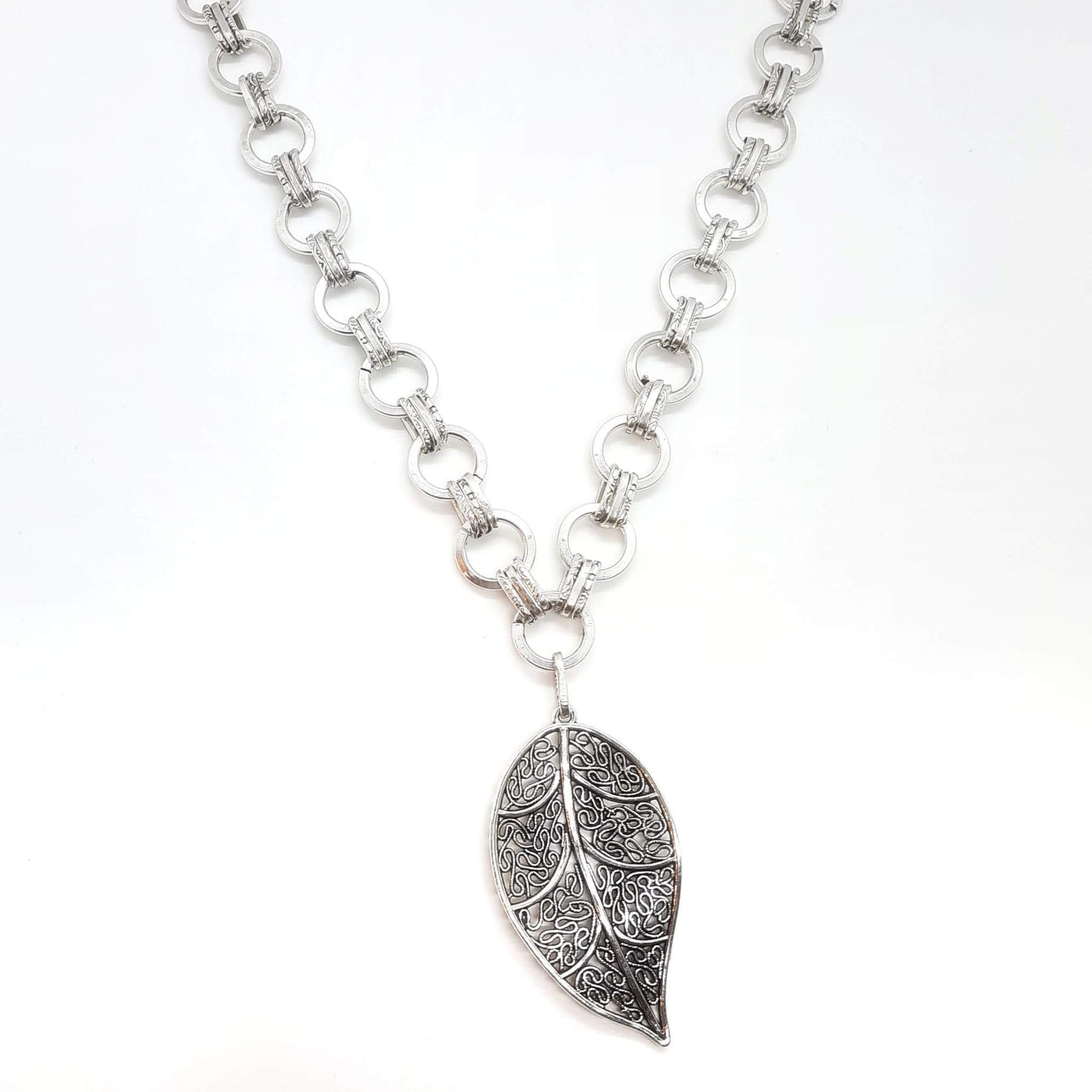 Massive Silber Halskette mit grossem Anhänger Blatt Halsketten KOOMPLIMENTS