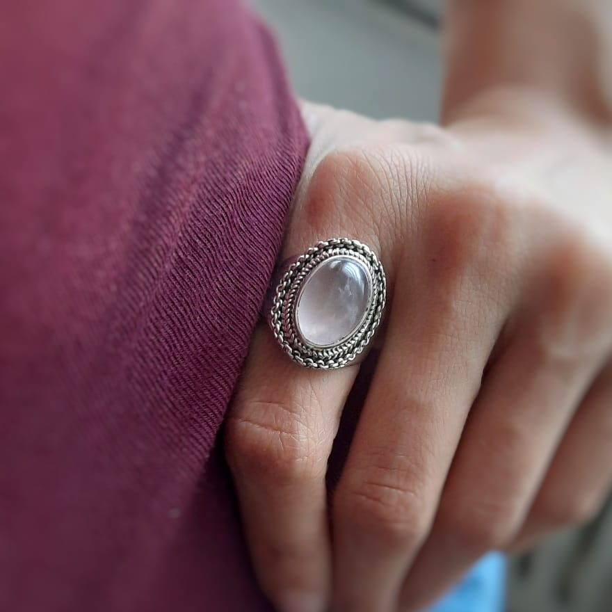 Massiver Ring Silber mit Naturstein - ROSENQUARZ Ringe KOOMPLIMENTS