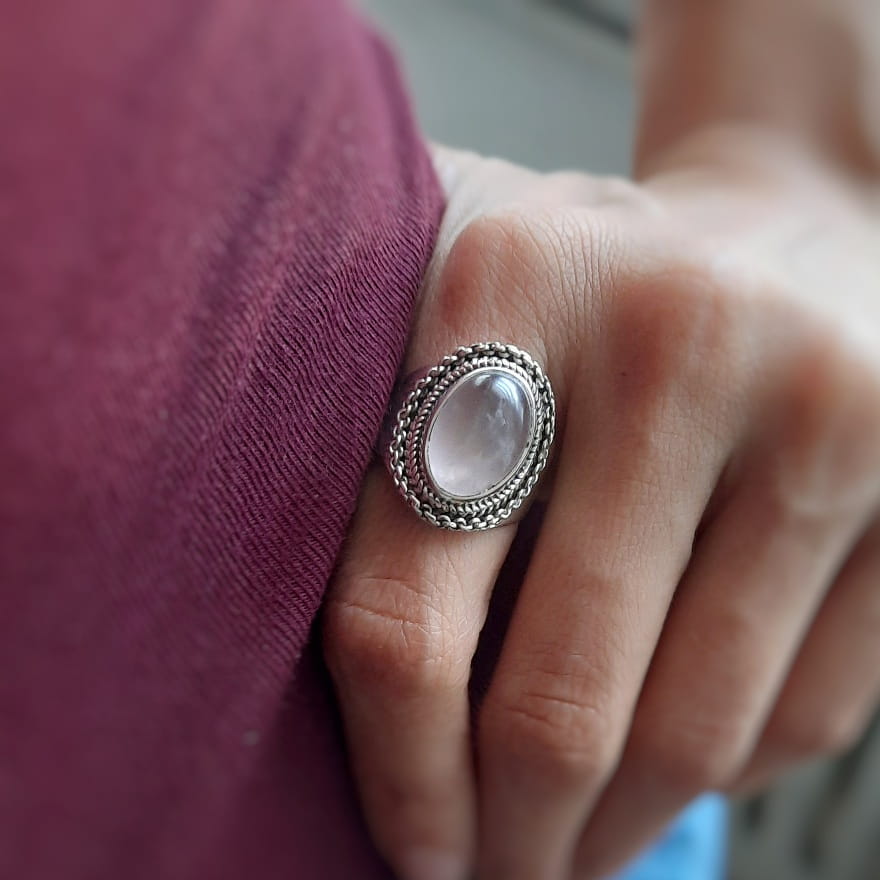 Massiver Ring Silber mit Naturstein - ROSENQUARZ Ringe KOOMPLIMENTS 