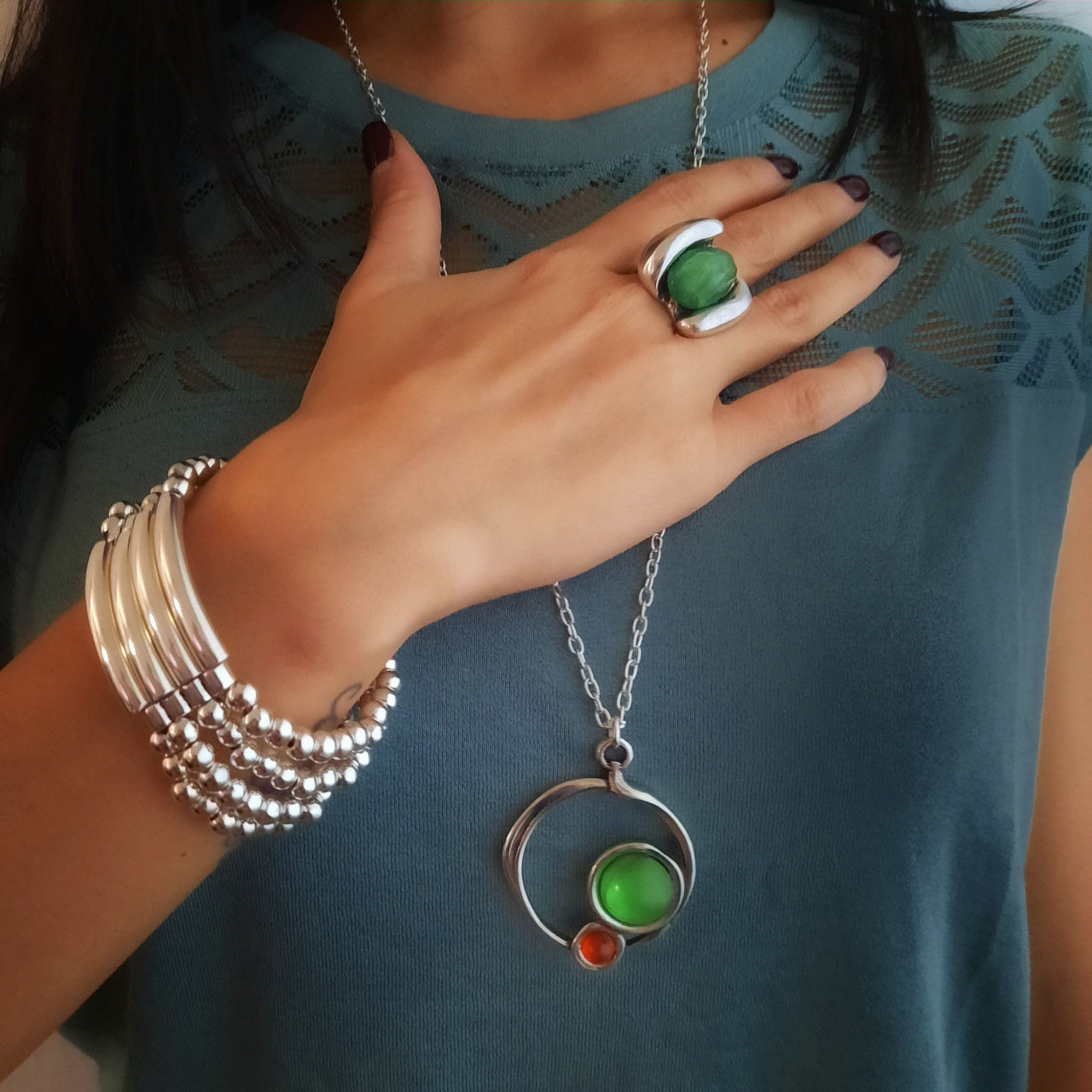 Massiver Silber Ring mit Harzstein Grün - Earth Ringe KOOMPLIMENTS