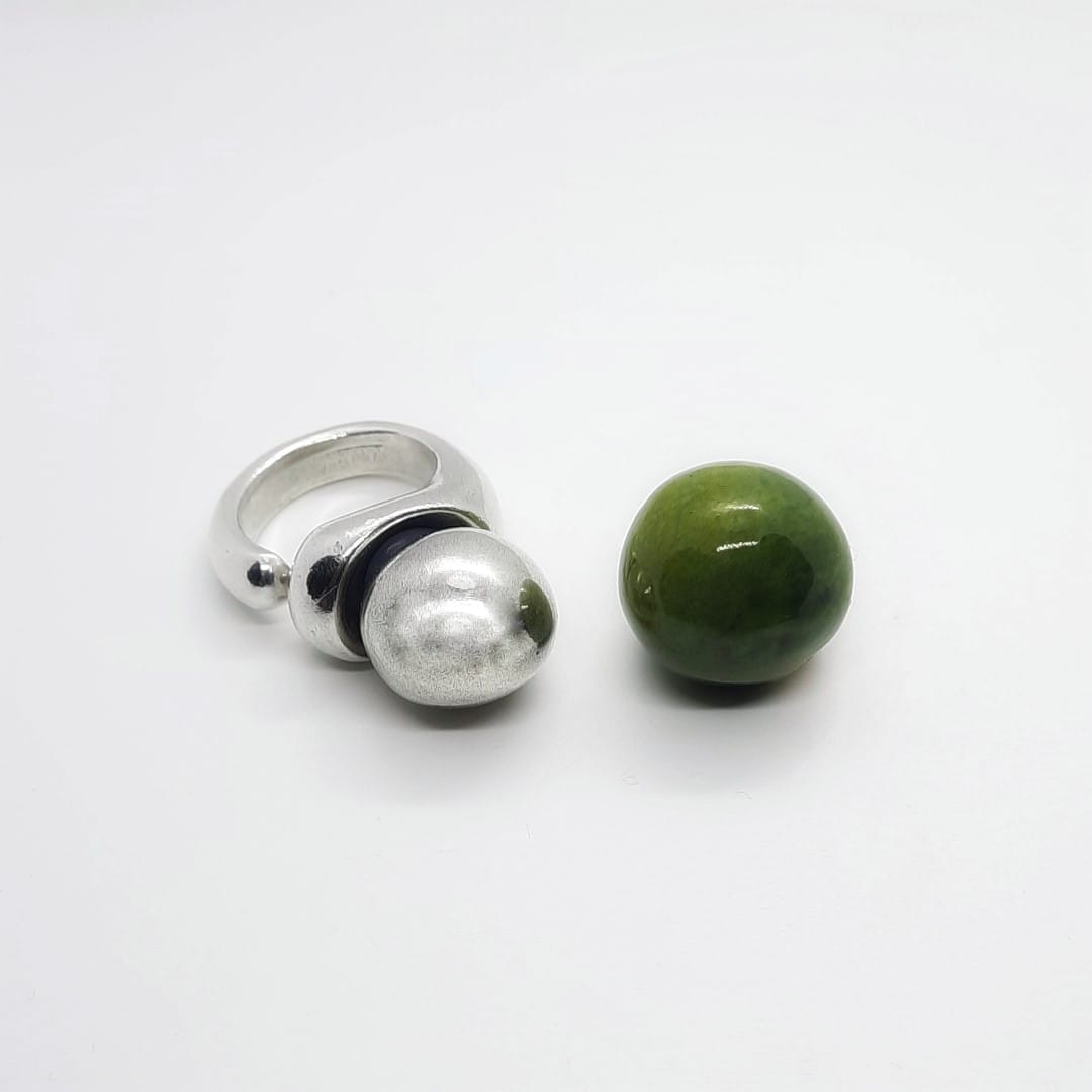 Massiver Silber Ring mit Kugel Ringe KOOMPLIMENTS 54 - 60 Silber + Grün 