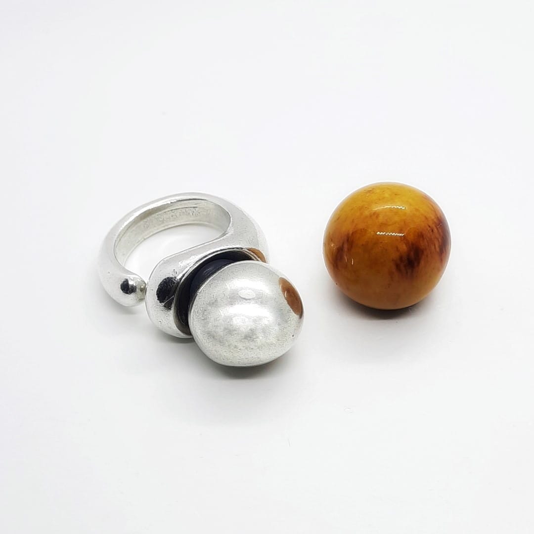 Massiver Silber Ring mit Kugel Ringe KOOMPLIMENTS 54 - 60 Silber + Orange 