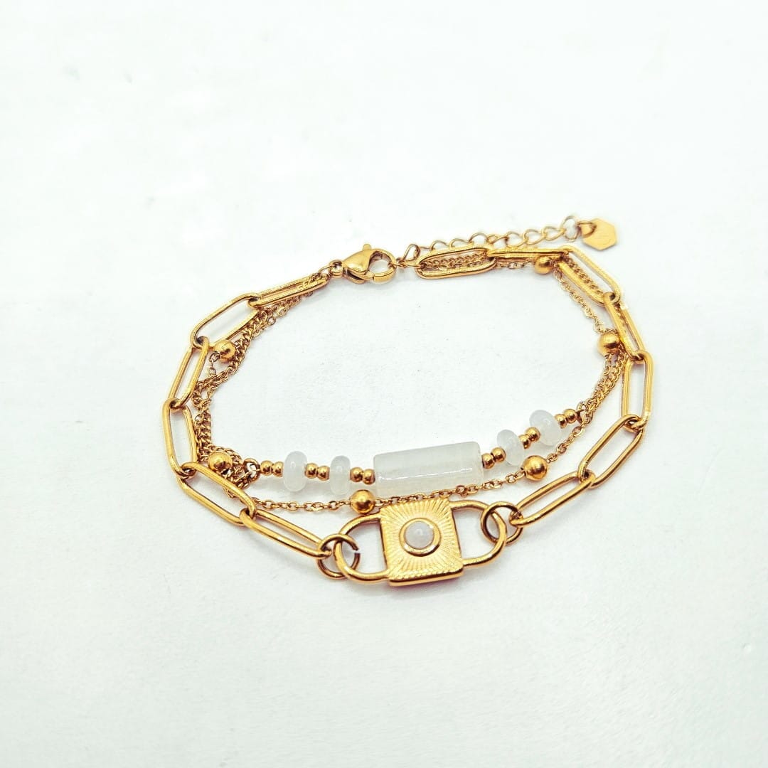 Mehrreihiges Armband mit weisser Jade Armband KOOMPLIMENTS