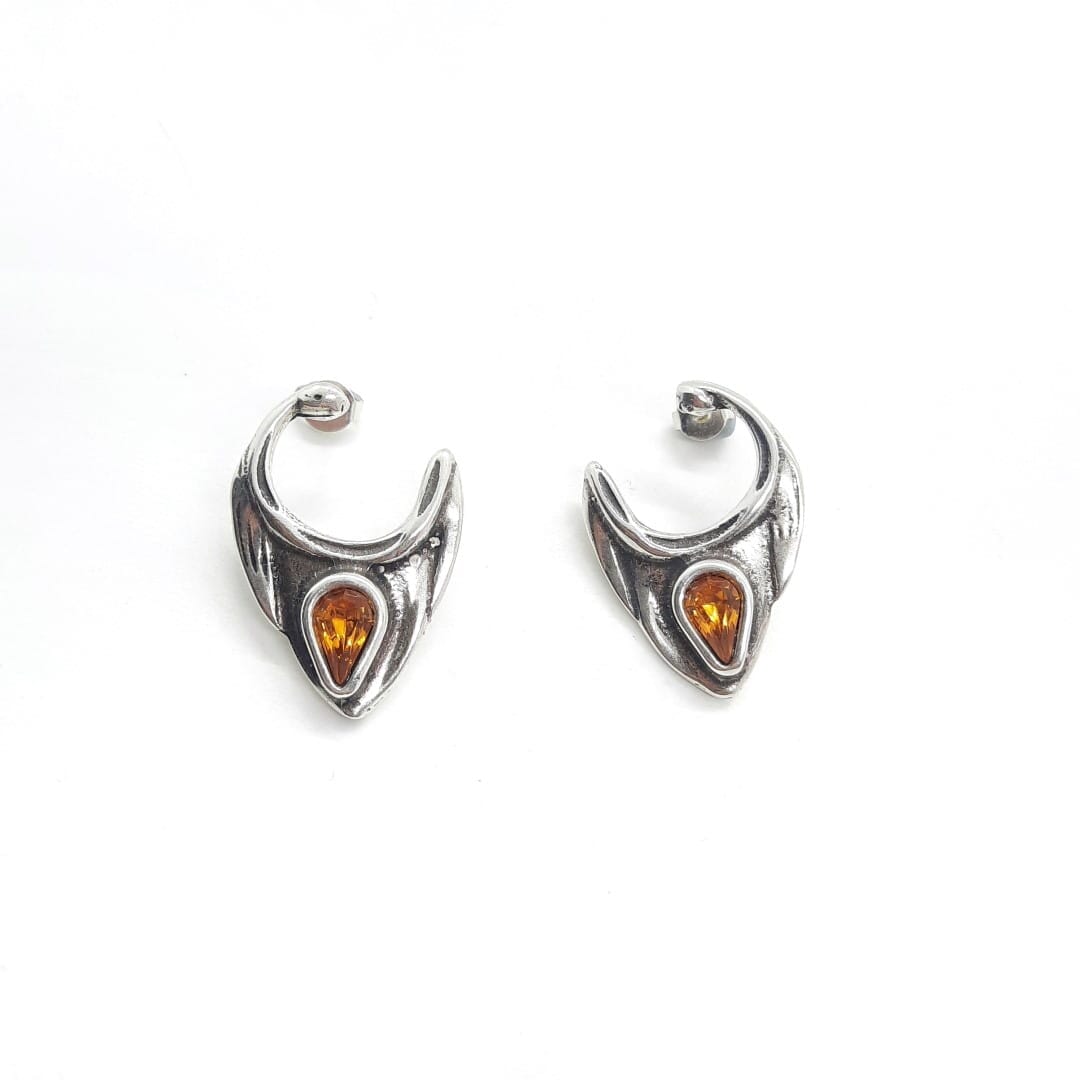 Moderne Silber Ohrstecker - Bernsteinorange Ohrstecker KOOMPLIMENTS