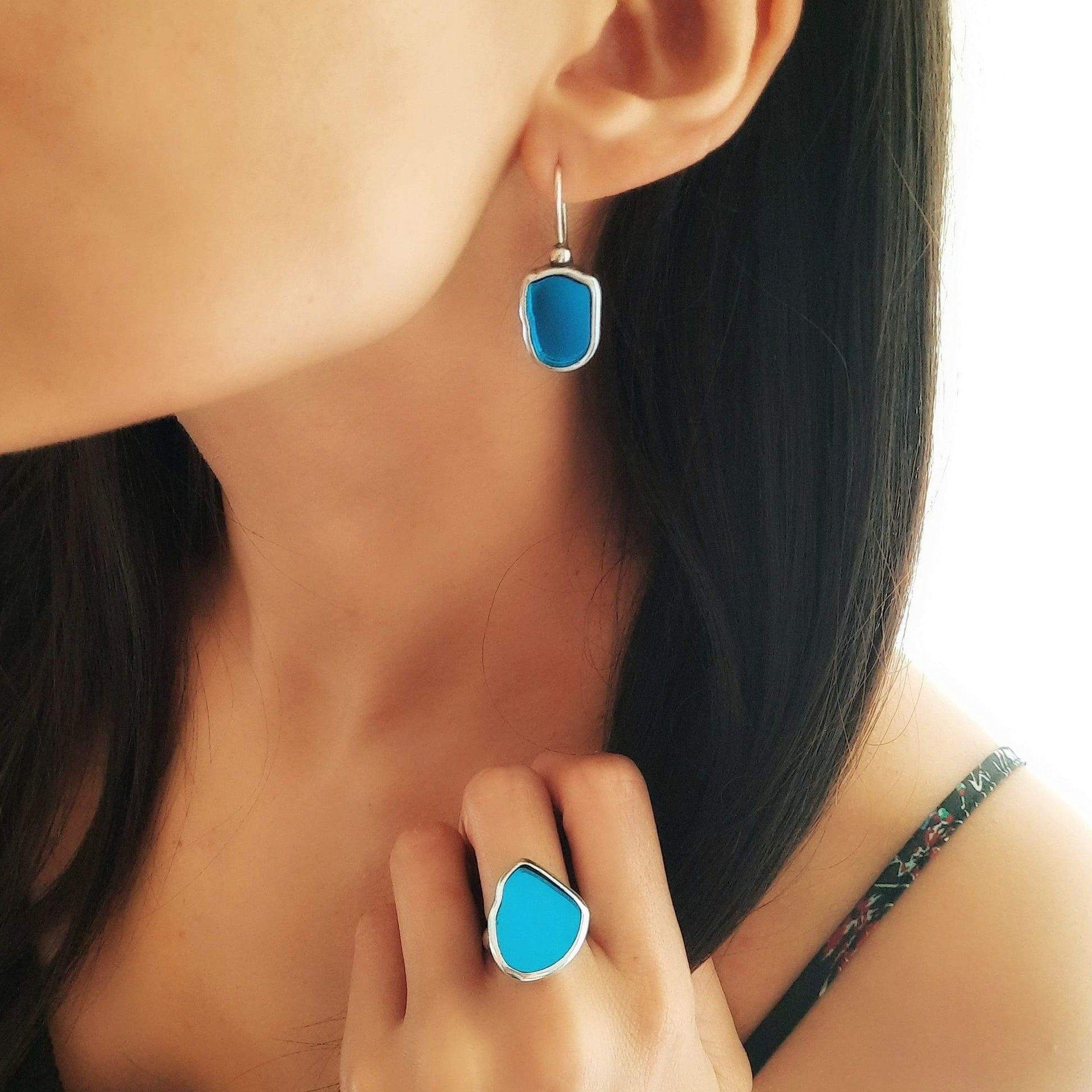 Ohrringe mit blauem Kristall - Reflexion des Meeres Ohrringe KOOMPLIMENTS