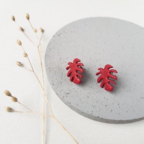 Ohrstecker aus Polymer-Ton Baumblatt Rot Ohrstecker KOOMPLIMENTS