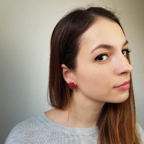 Ohrstecker aus Polymer-Ton Baumblatt Rot Ohrstecker KOOMPLIMENTS
