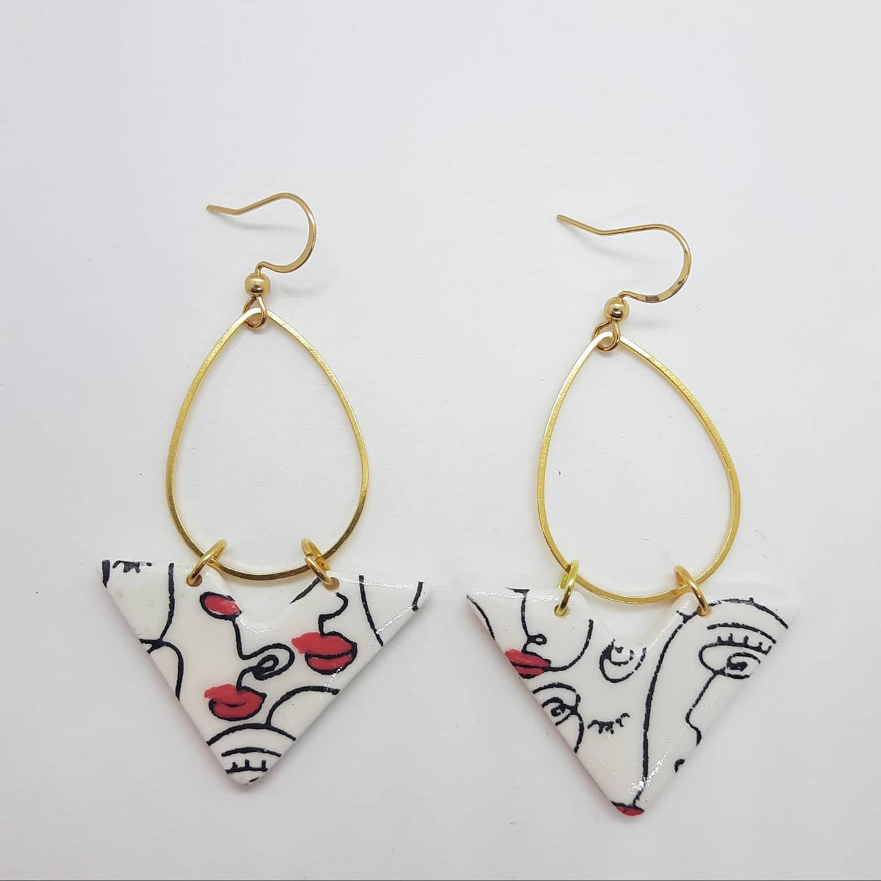Polymer Ton Schmuck Ohrringe - Dreieck Rote Lippen Ohrringe KOOMPLIMENTS