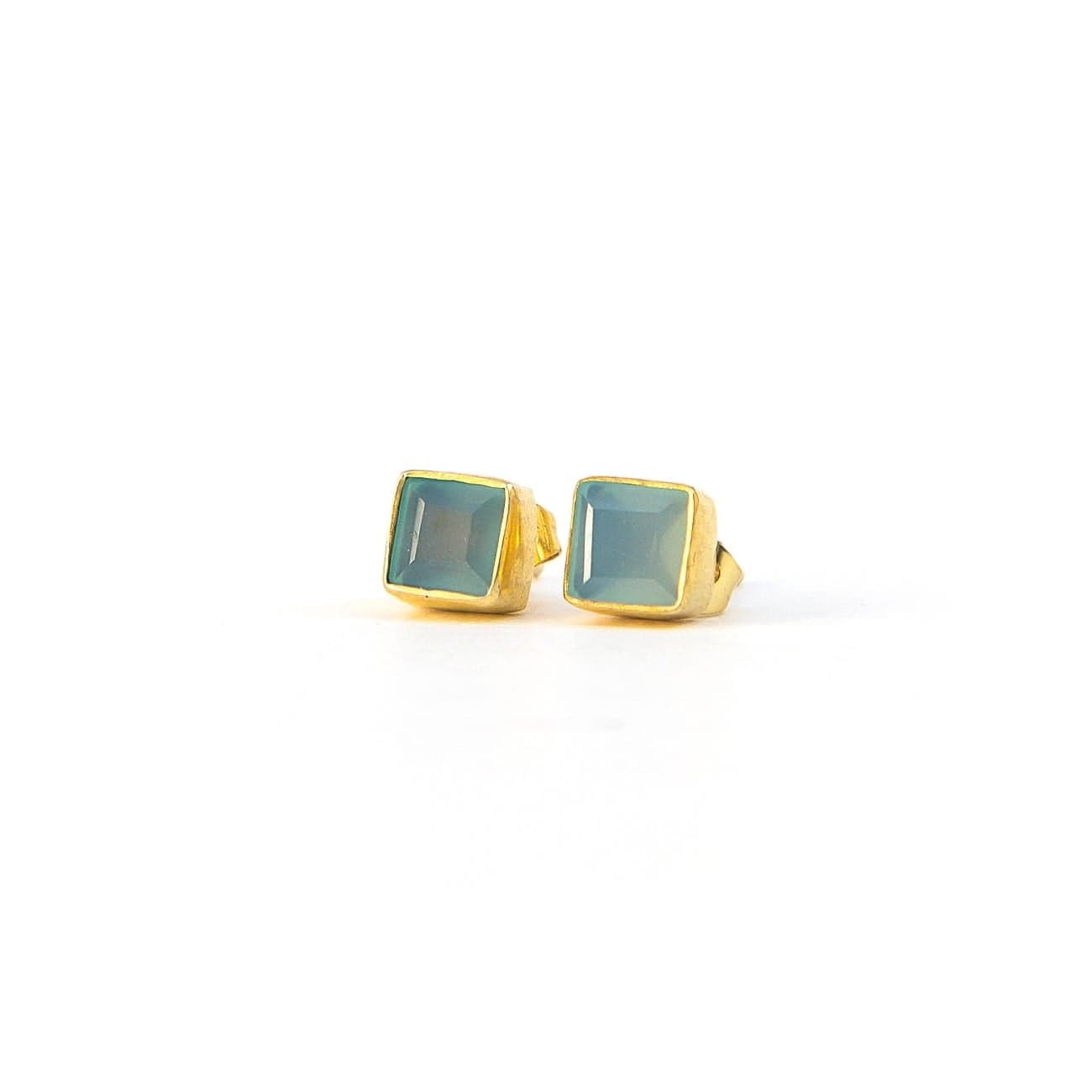 Quadratische Crystal Wasser Ohrstecker – Aqua Chalcedon Ohrstecker KOOMPLIMENTS