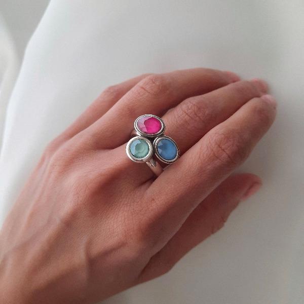 Ring 3 Swarovski Steine - Farbige Korallen Ringe KOOMPLIMENTS