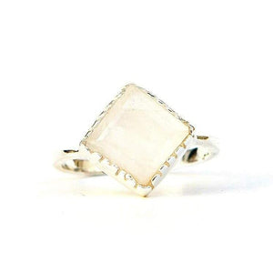 ring rhombus with moonstone - heavenly rainbow
