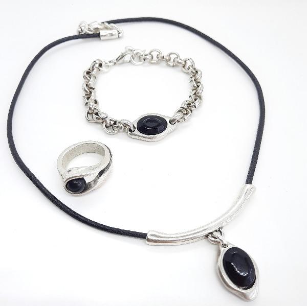 Rolo Silber Armband Schwarz - Fossilien Armband KOOMPLIMENTS