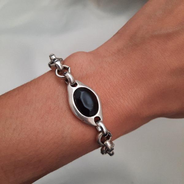 Rolo Silber Armband Schwarz - Fossilien Armband KOOMPLIMENTS